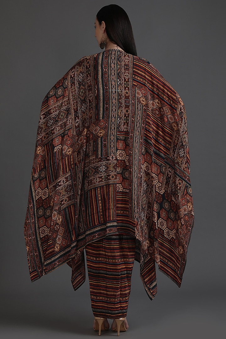 Multi-Colored Crepe Printed & Embroidered Jacket Vacation Dress With Belt by Preeti S Kapoor at Pernia's Pop Up Shop