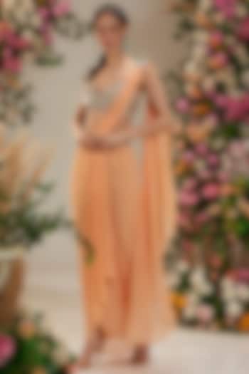 Light Peach Georgette Draped Saree Set by Preeti S Kapoor