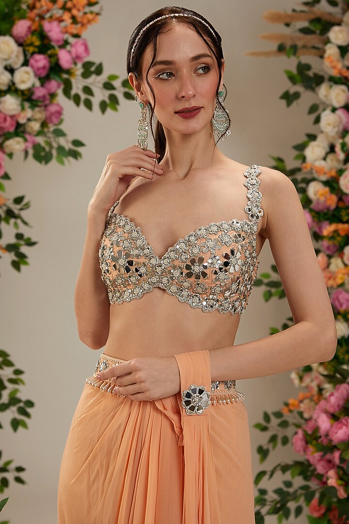Light Peach Georgette Draped Party Wear Saree Set by Preeti S Kapoor at Pernia's Pop Up Shop