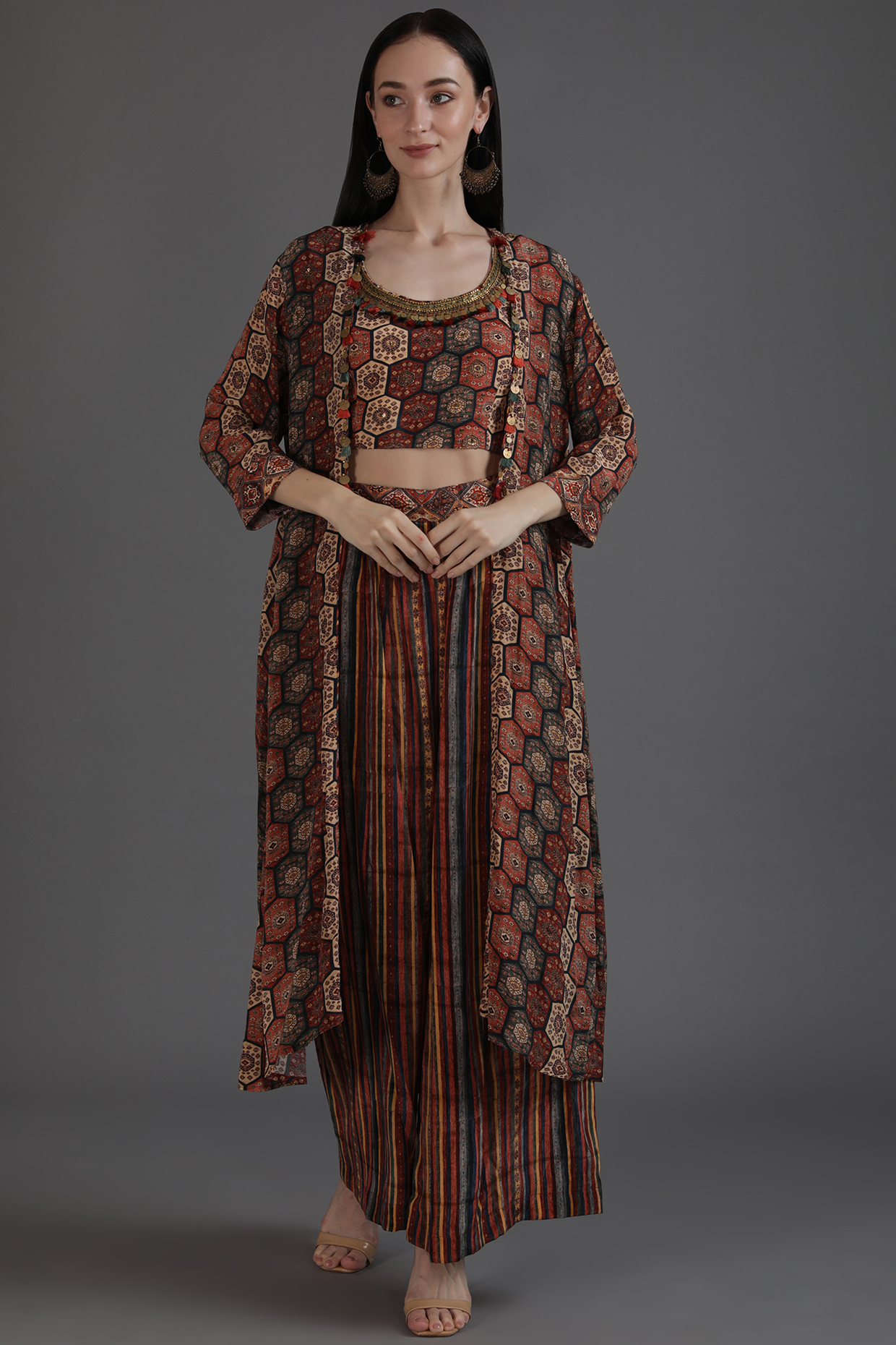 Multi-Colored Crepe Printed & Embroidered Cape Set by Preeti S Kapoor at Pernia's Pop Up Shop