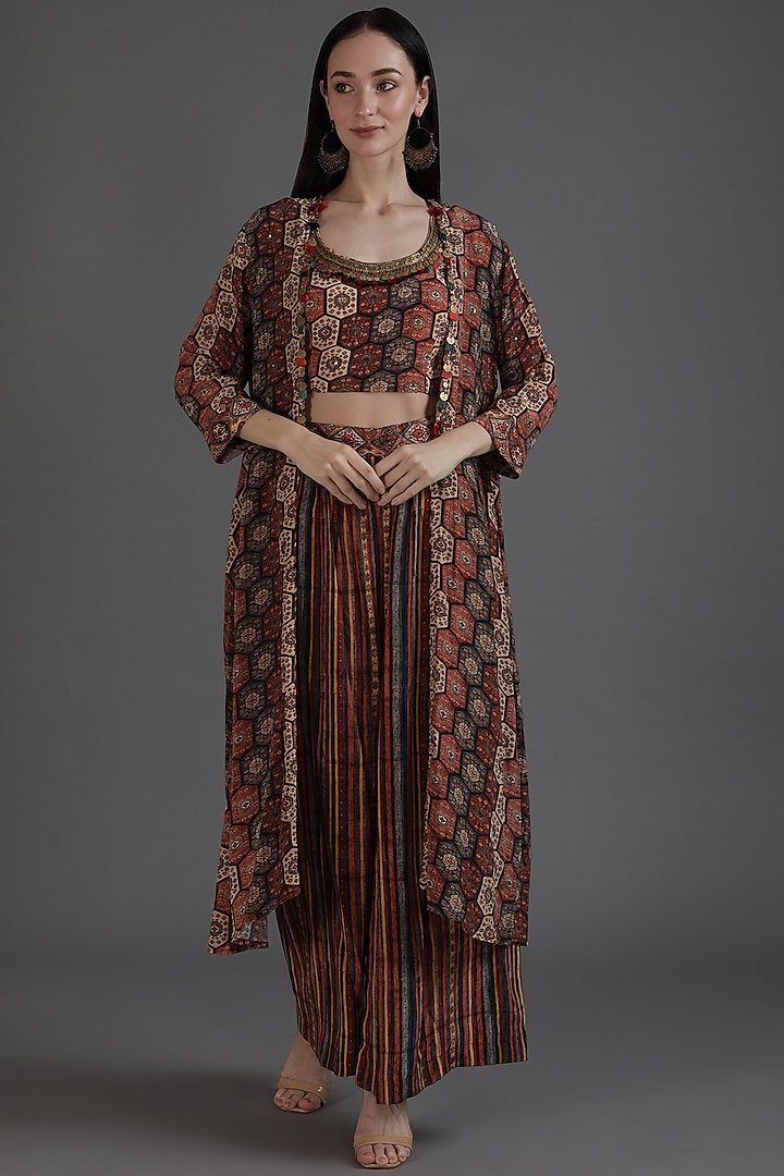 Multi-Colored Crepe Printed & Embroidered Cape Set by Preeti S Kapoor at Pernia's Pop Up Shop