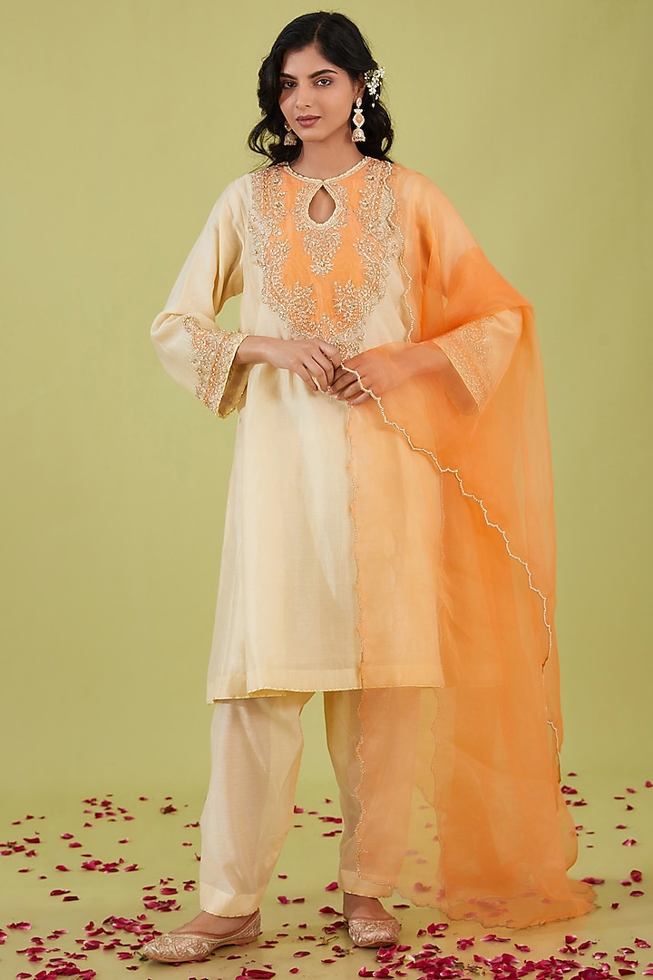 White Chanderi Zari Embroidered Kalidar Kurta Set by Preeti S Kapoor at Pernia's Pop Up Shop