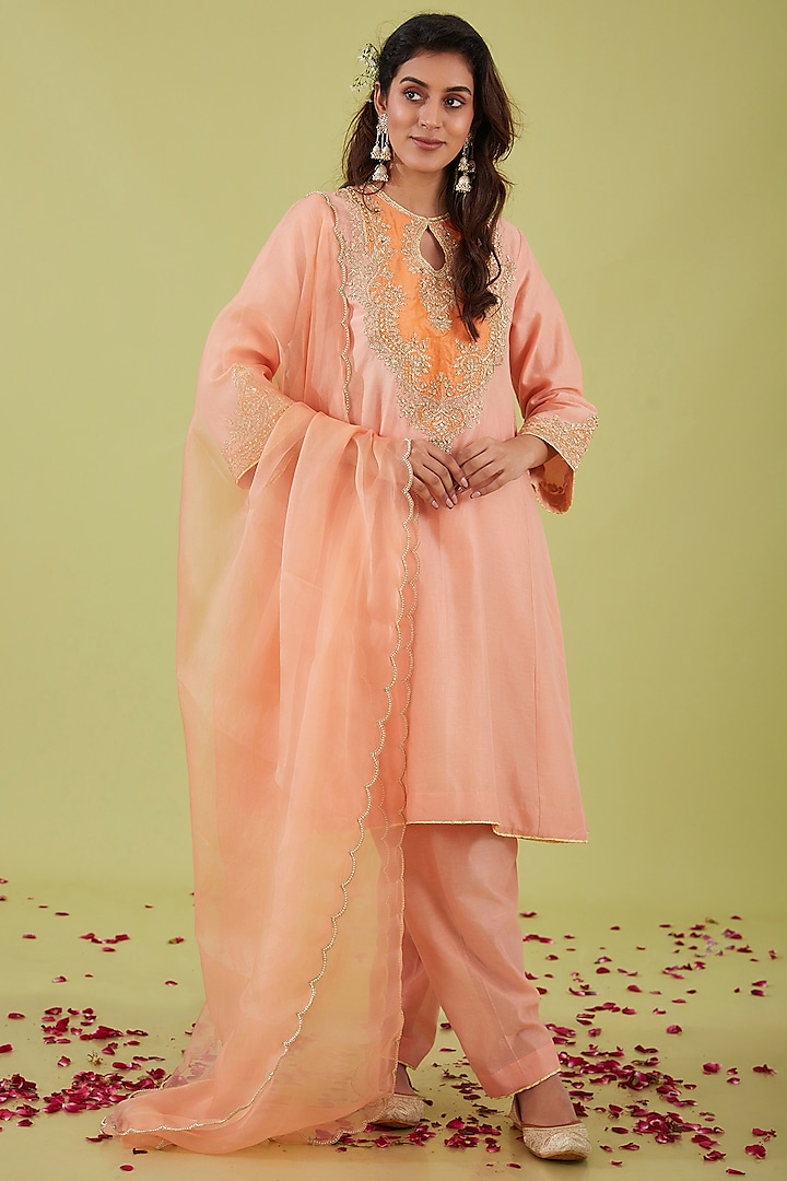 Pink Chanderi Sequins Embroidered Short Kalidar Kurta Set by Preeti S Kapoor at Pernia's Pop Up Shop