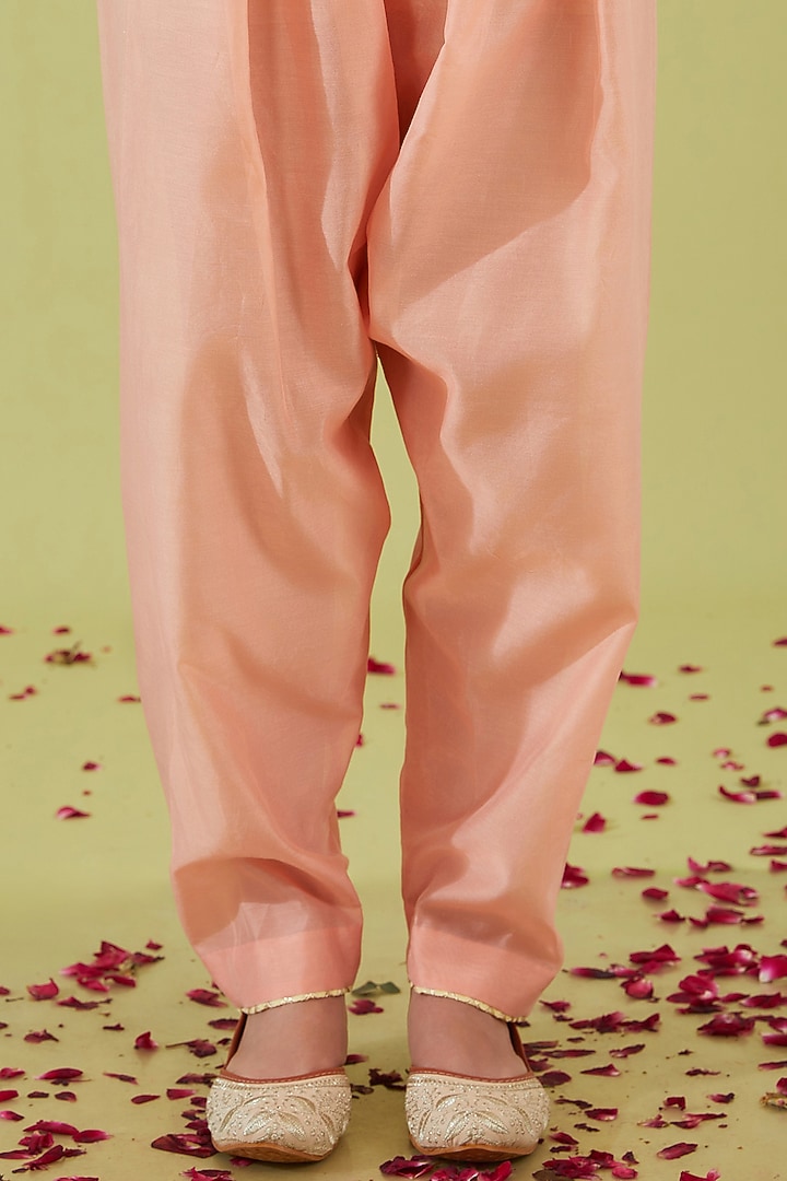 Pink Chanderi Sequins Embroidered Short Kalidar Kurta Set by saina kapoor at Pernia's Pop Up Shop