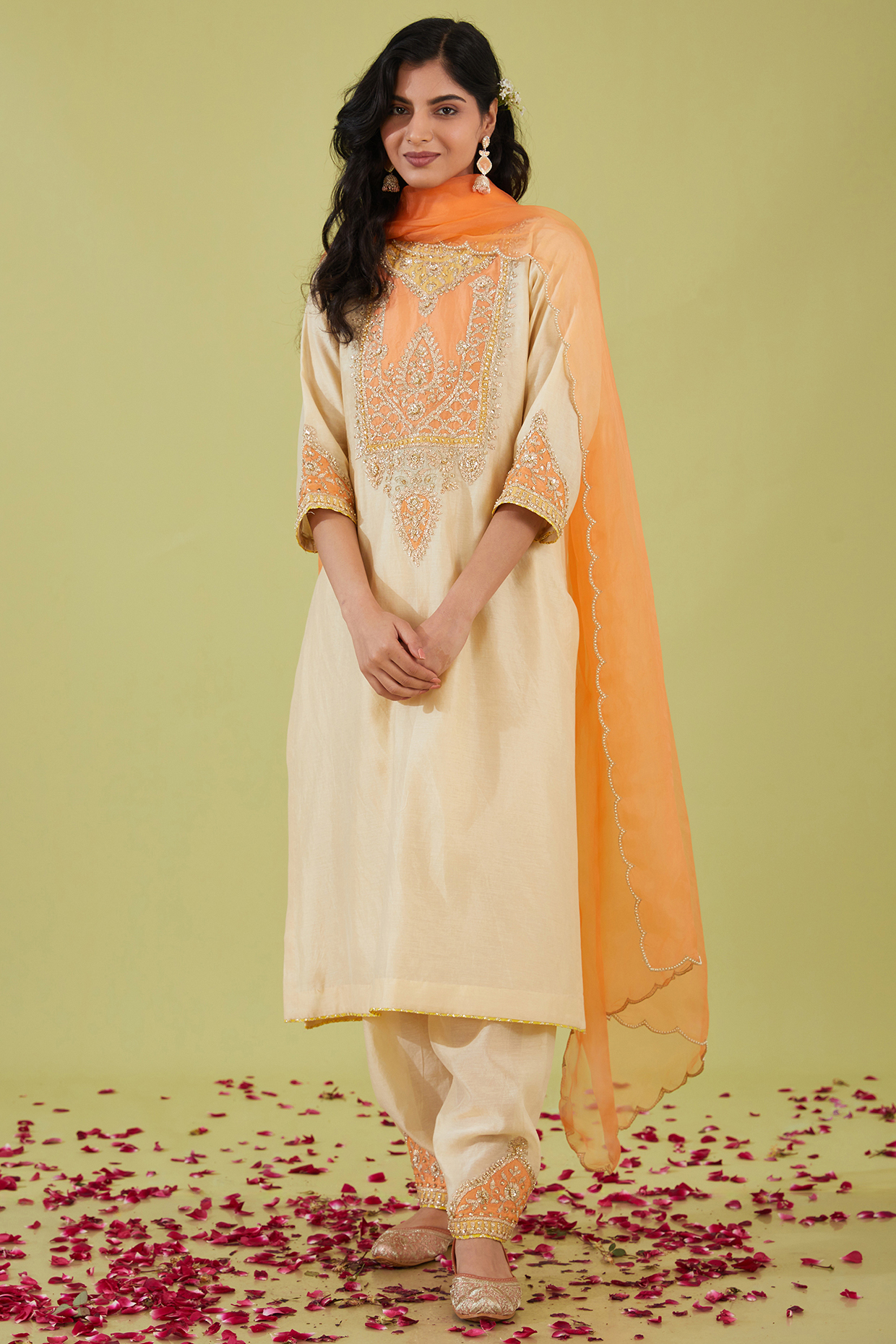 White Chanderi Sequins Embroidered Kurta Set by Preeti S Kapoor at Pernia's Pop Up Shop