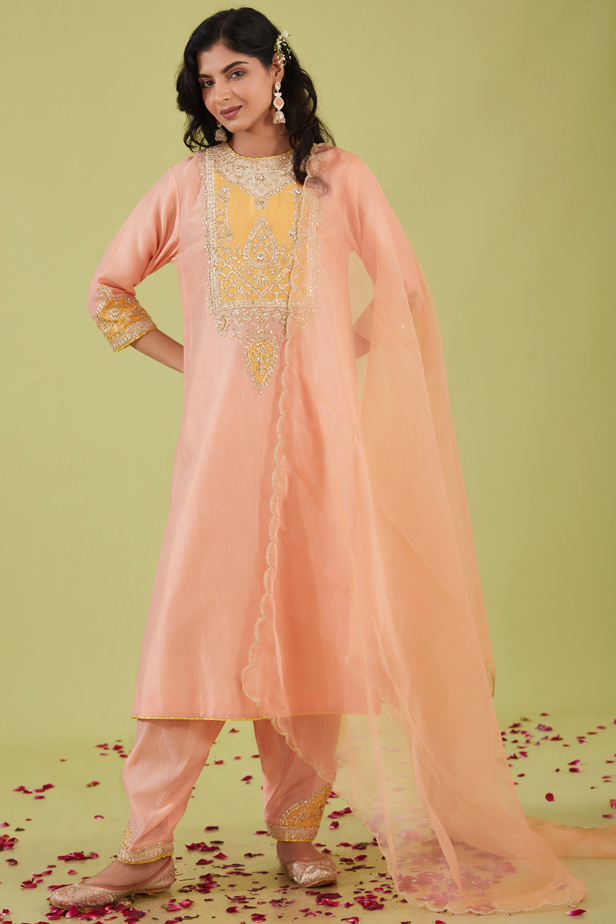 Pink Chanderi Sequins Embroidered Kurta Set by Preeti S Kapoor