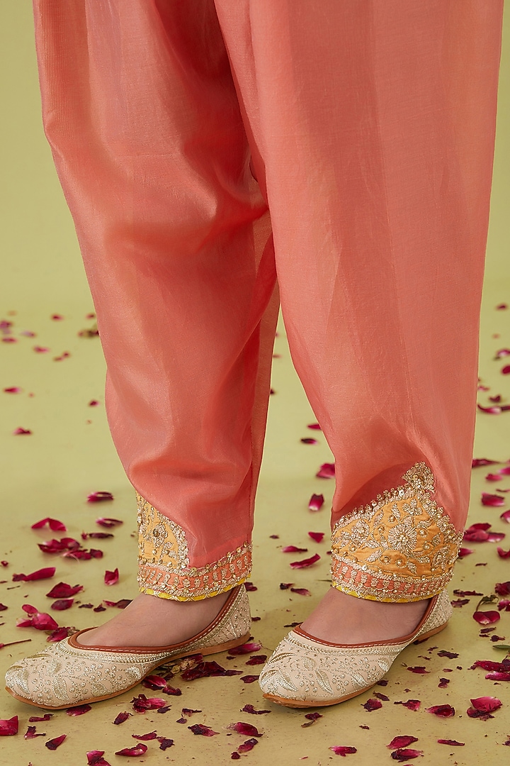 Rust Pink Chanderi Sequins Embroidered Kurta Set by saina kapoor at Pernia's Pop Up Shop