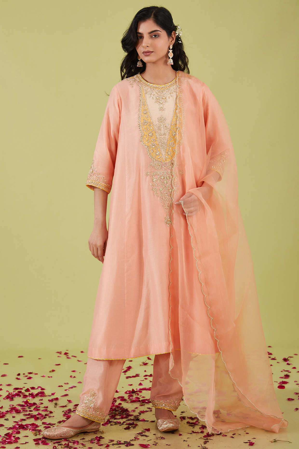 Pink Chanderi Sequins Embroidered Kalidar Kurta Set by Preeti S Kapoor at Pernia's Pop Up Shop