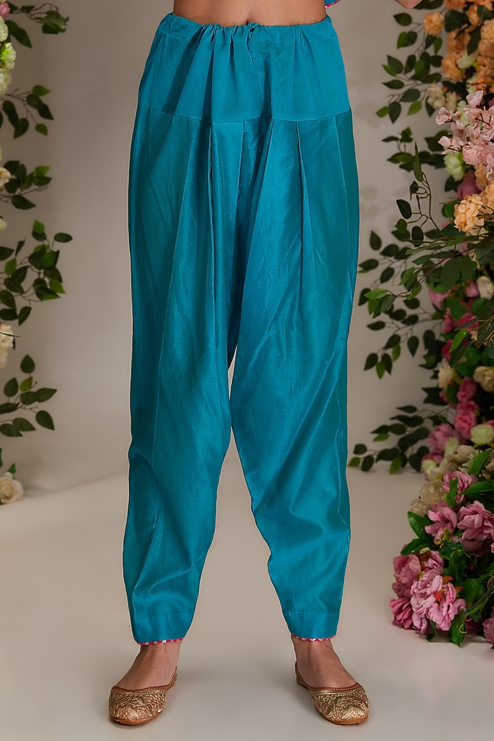 Turquoise Chanderi Hand Work Kalidar Kurta Set by saina kapoor at Pernia's Pop Up Shop