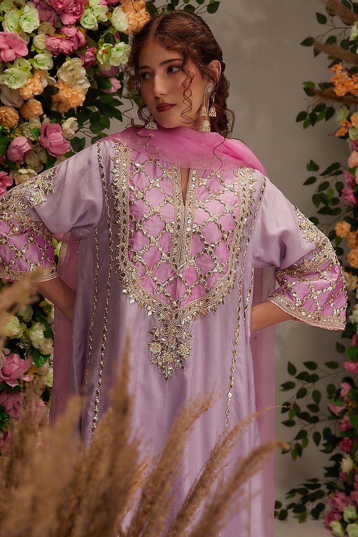 Mauve Chanderi Hand Work Kalidar Kurta Set by saina kapoor at Pernia's Pop Up Shop