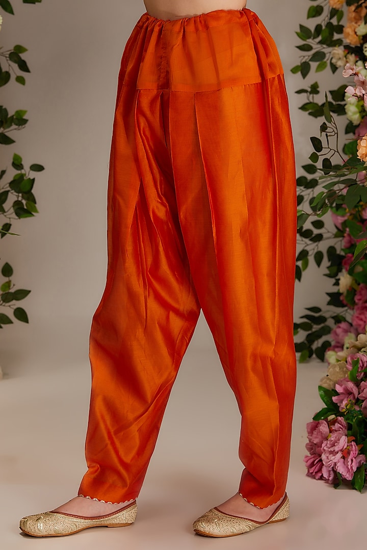 Orange Chanderi Hand Work Kalidar Kurta Set by saina kapoor at Pernia's Pop Up Shop