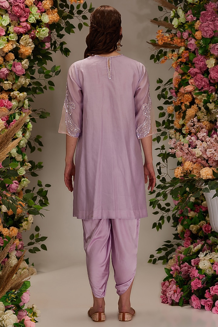 Mauve Chanderi Sequins Work A-Line Kurta Set by saina kapoor at Pernia's Pop Up Shop