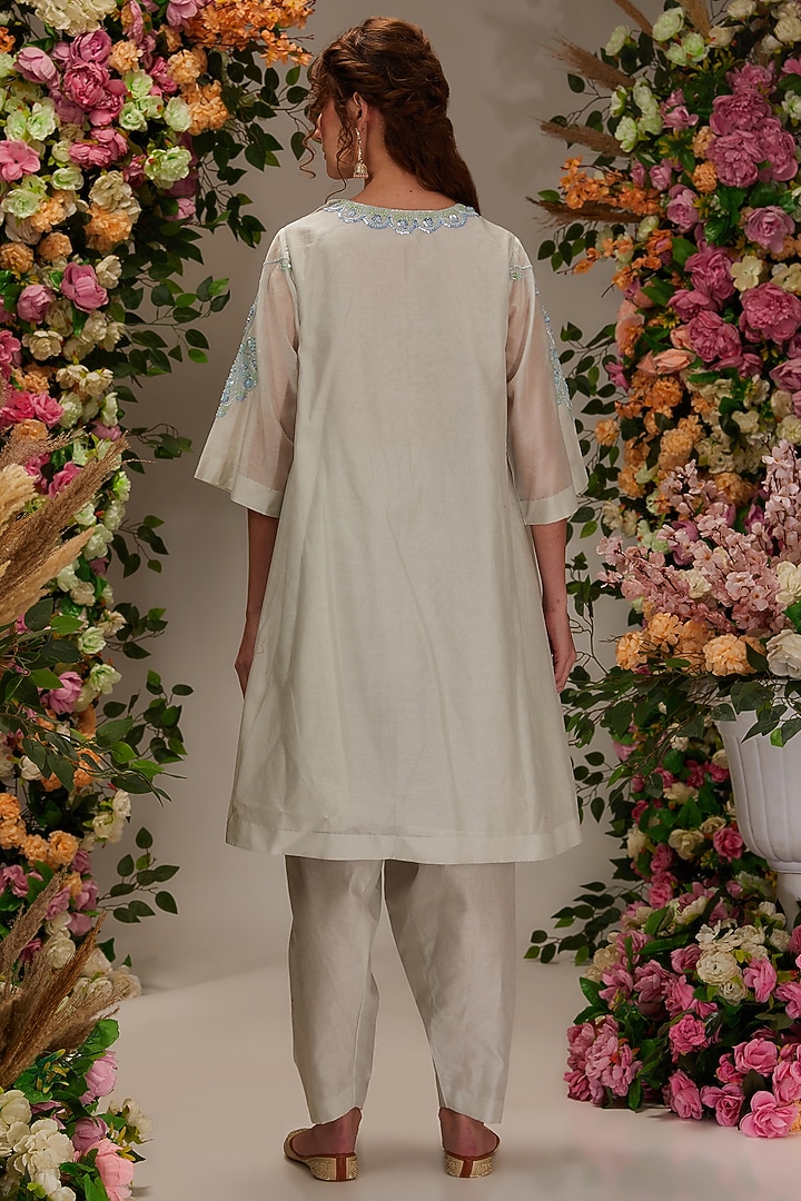 Light Grey Chanderi Sequins Work Kalidar Kurta Set by saina kapoor at Pernia's Pop Up Shop