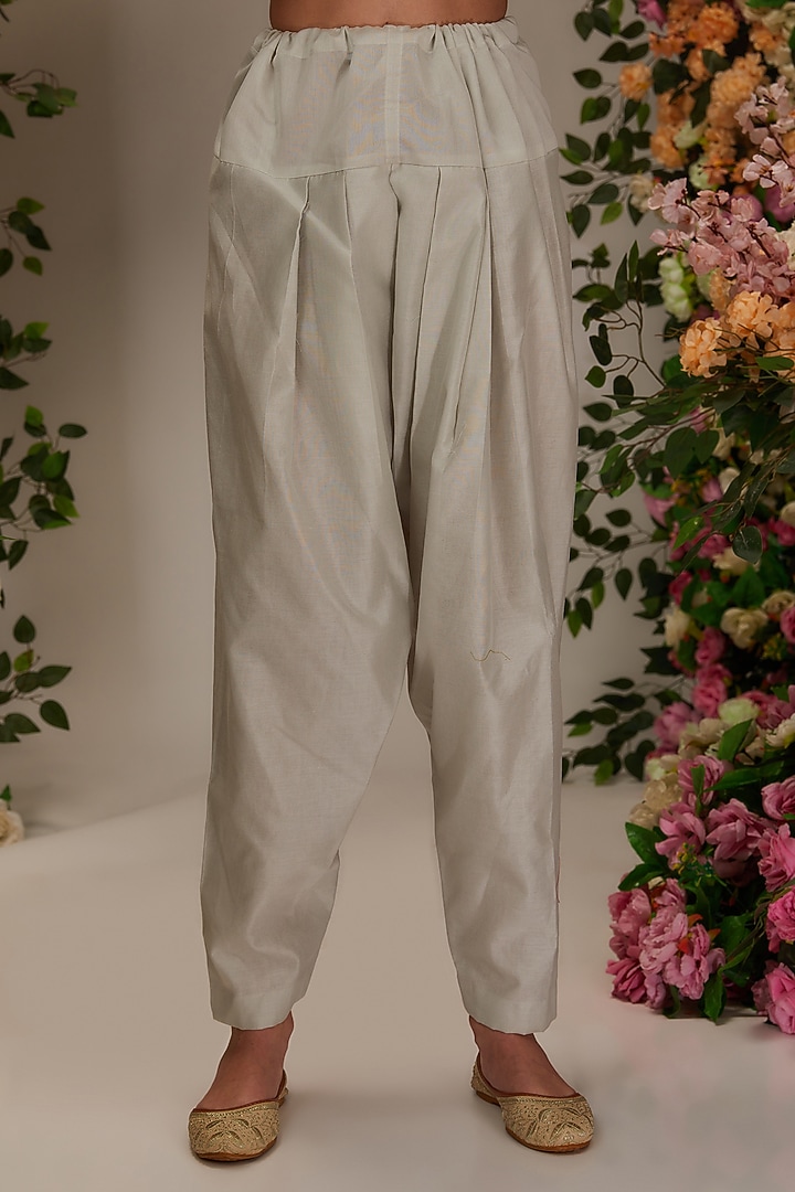 Light Grey Chanderi Sequins Work Kalidar Kurta Set by saina kapoor at Pernia's Pop Up Shop