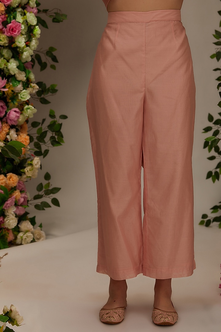 Peach Chanderi Sequins Work Handcrafted Kurta Set by saina kapoor at Pernia's Pop Up Shop
