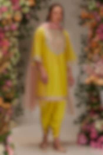 Yellow Chanderi Sequins Work A-Line Kurta Set by Preeti S Kapoor at Pernia's Pop Up Shop