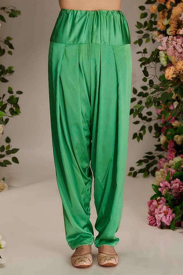 Green Chanderi Gota Work A-Line Kurta Set by saina kapoor at Pernia's Pop Up Shop