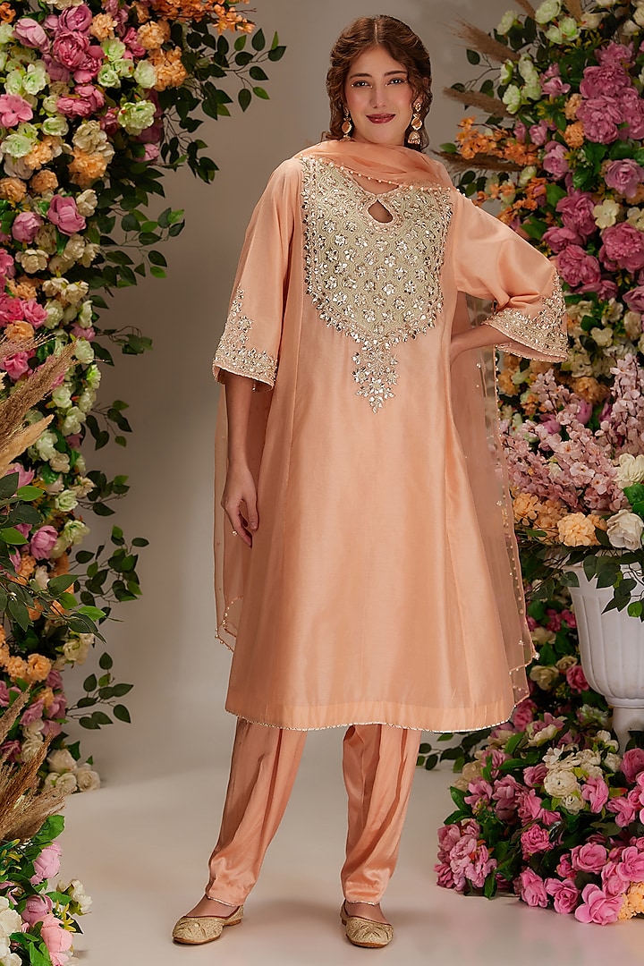 Peach Chanderi Gota Work Kalidar Kurta Set by Preeti S Kapoor at Pernia's Pop Up Shop