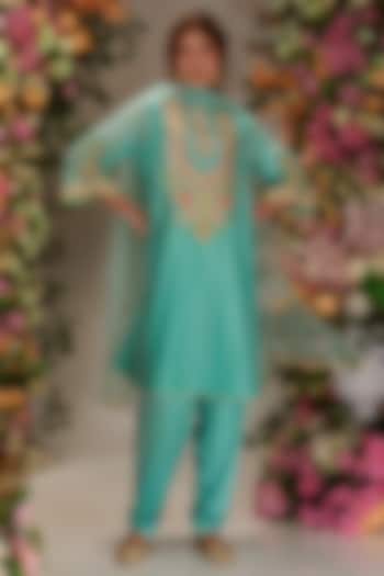 Turquoise Chanderi Gota Work Kalidar Kurta Set by Preeti S Kapoor at Pernia's Pop Up Shop