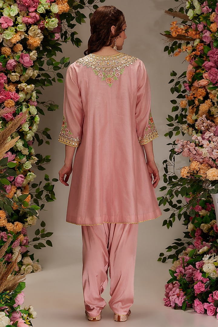 Pink Chanderi Gota Work Kurta Set by saina kapoor at Pernia's Pop Up Shop