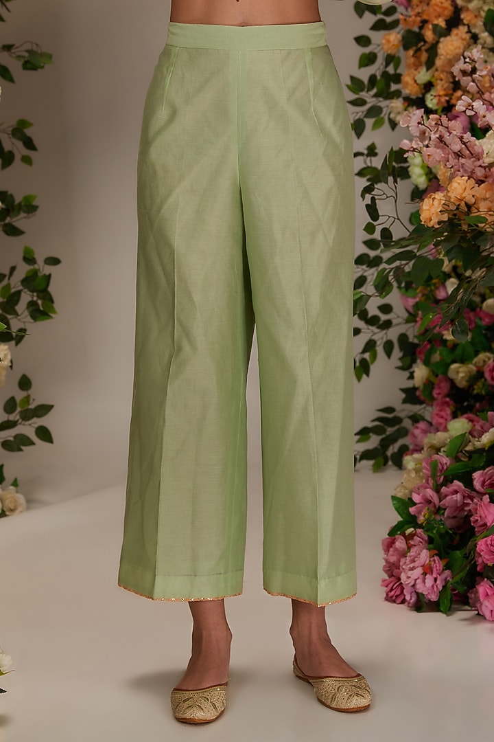 Pista Green Chanderi Resham Embroidered Kurta Set by saina kapoor at Pernia's Pop Up Shop