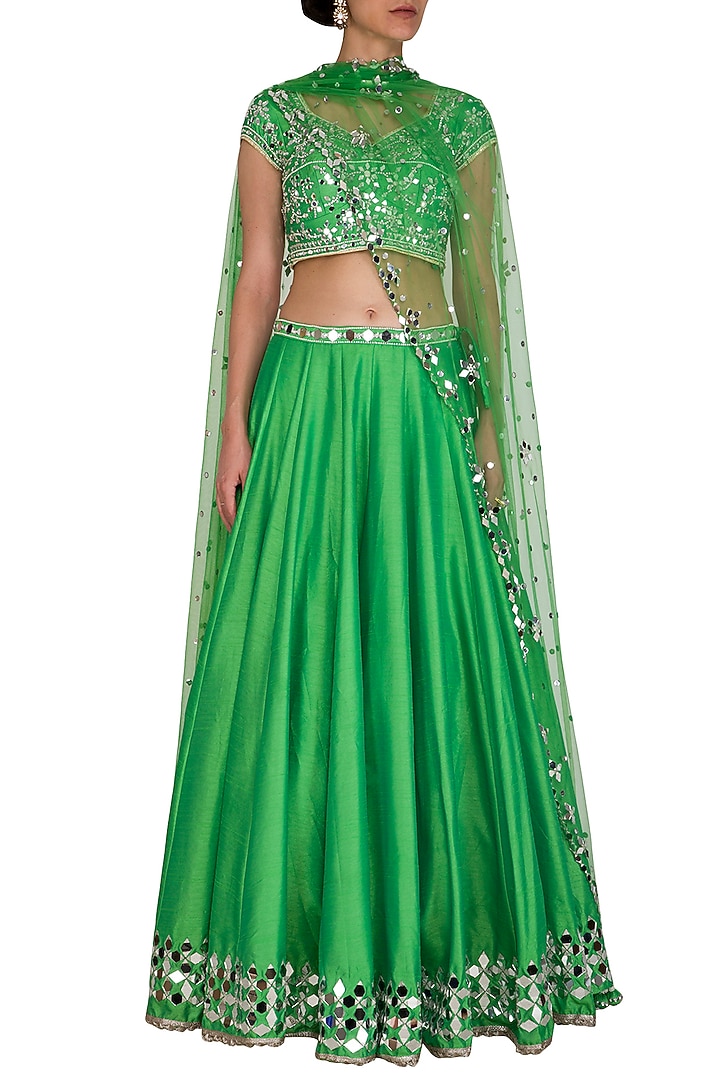 Green Embroidered Wedding Lehenga Set by Preeti S Kapoor at Pernia's Pop Up Shop