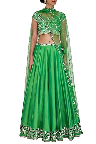 Green Embroidered Lehenga Set by Preeti S Kapoor