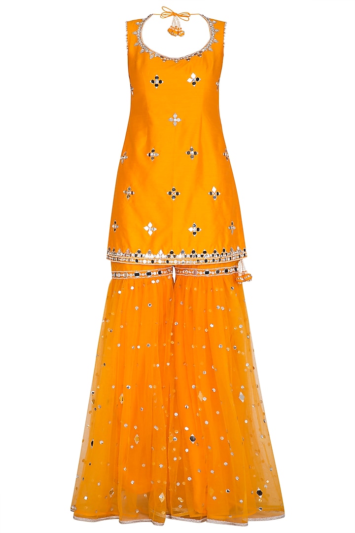 Orange Embroidered Gharara Set by Preeti S Kapoor
