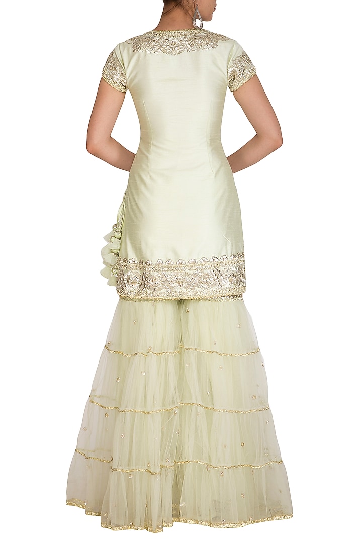 Pista Green Embellished Rayon Gharara