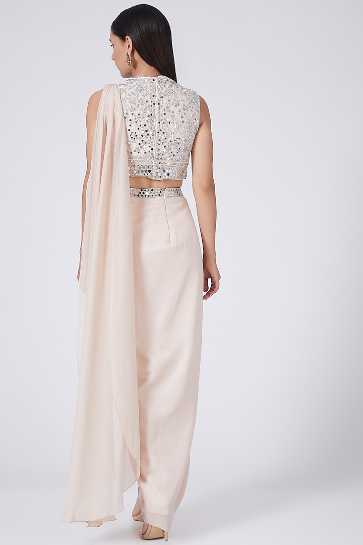 Nude Pink Georgette Mirror Embroidered Draped Wedding Saree Set by Preeti S Kapoor at Pernia's Pop Up Shop