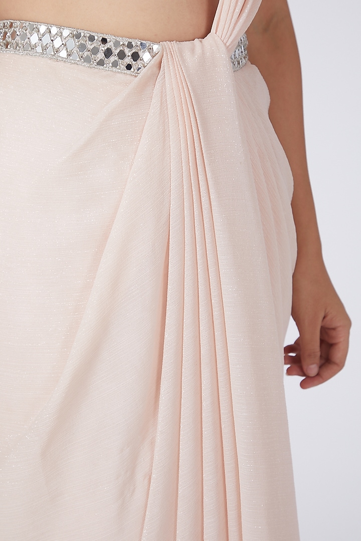 Nude Pink Georgette Mirror Embroidered Draped Wedding Saree Set by Preeti S Kapoor at Pernia's Pop Up Shop
