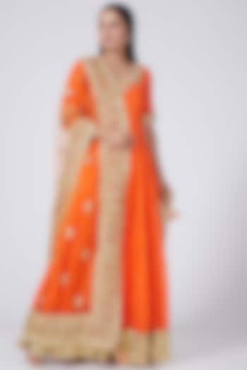 Orange Embroidered Anarkali Set by Preeti S Kapoor
