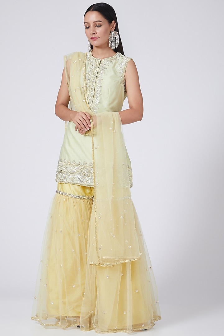 Cream Yellow Embroidered Gharara Set by Preeti S Kapoor