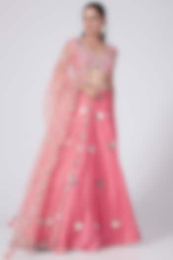 Coral Pink Embroidered Lehenga Set by Preeti S Kapoor