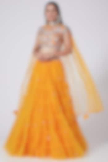 Cheese Orange Embroidered Lehenga Set by Preeti S Kapoor