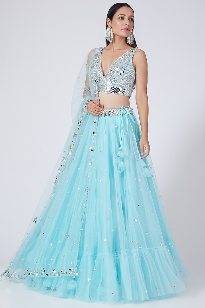 Sky Blue Embroidered Wedding Lehenga Set by Preeti S Kapoor at Pernia's Pop Up Shop