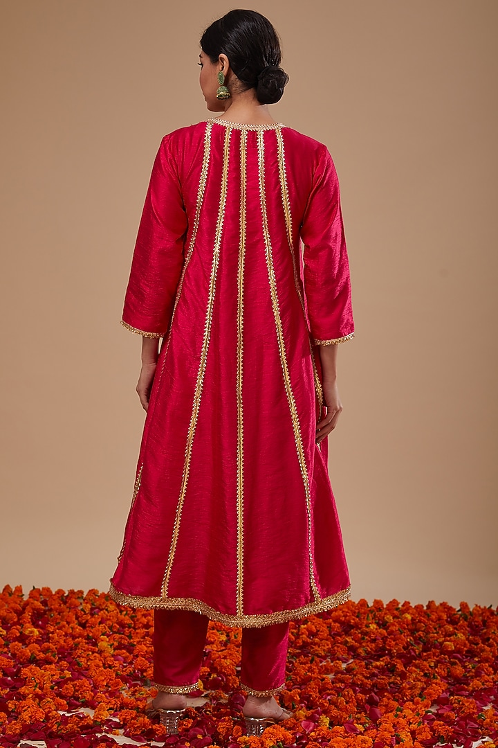 Fuchsia Dupion & Organza Gota Lace Work Party Wear Anarkali Set by Preeti S Kapoor at Pernia's Pop Up Shop