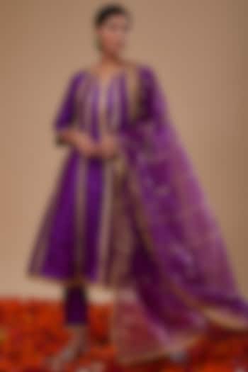 Purple Dupion & Organza Lace Work Party Wear Anarkali Set by Preeti S Kapoor at Pernia's Pop Up Shop