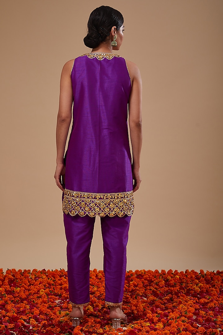 Purple Dupion & Organza Sequins Work Kurta Set by Preeti S Kapoor at Pernia's Pop Up Shop