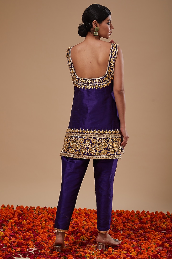 Blue Dupion & Organza Sequins Work Kurta Set by Preeti S Kapoor at Pernia's Pop Up Shop