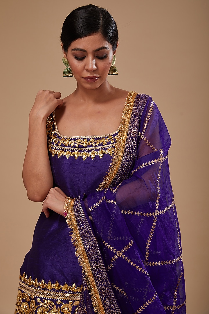 Blue Dupion & Organza Sequins Work Kurta Set by Preeti S Kapoor at Pernia's Pop Up Shop