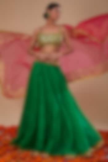Green Dupion & Organza Wedding Lehenga Set by Preeti S Kapoor at Pernia's Pop Up Shop