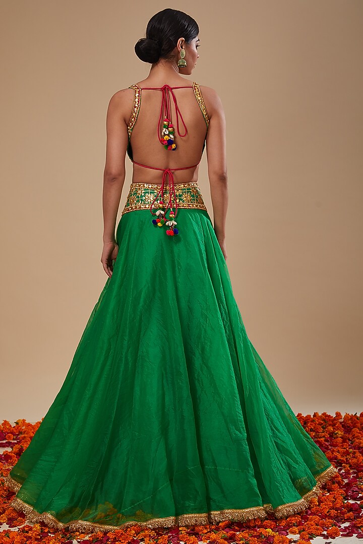 Green Dupion & Organza Wedding Lehenga Set by Preeti S Kapoor at Pernia's Pop Up Shop