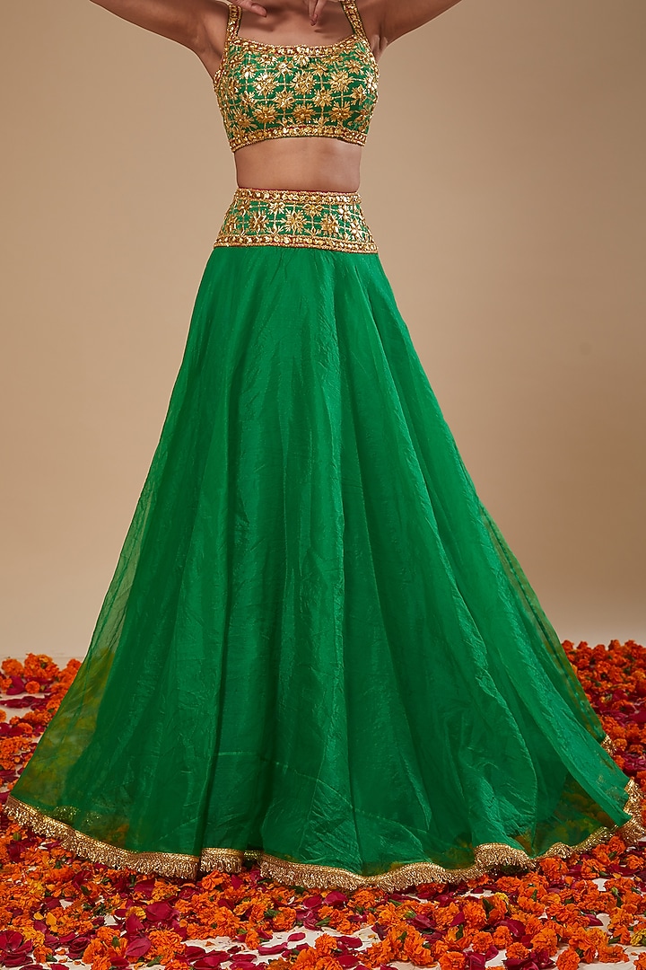 Green Dupion & Organza Wedding Lehenga Set by Preeti S Kapoor at Pernia's Pop Up Shop