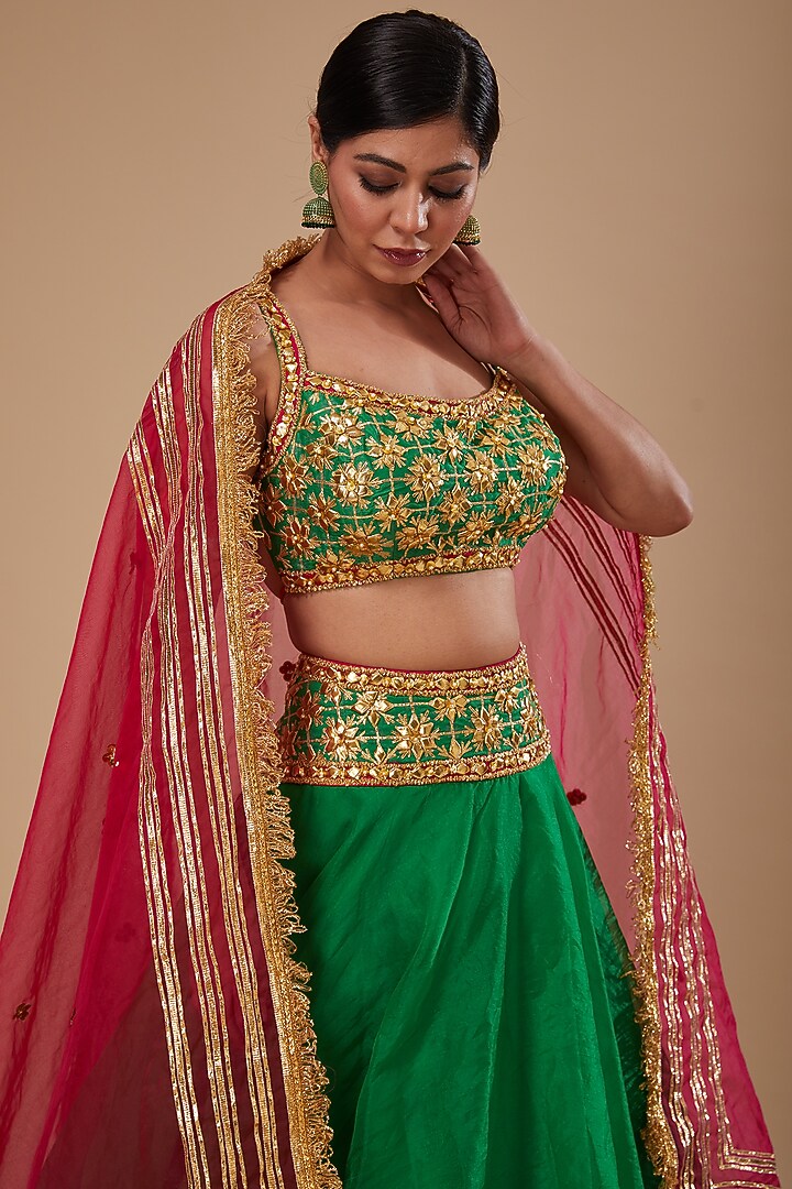 Green Dupion & Organza Wedding Lehenga Set by Preeti S Kapoor at Pernia's Pop Up Shop