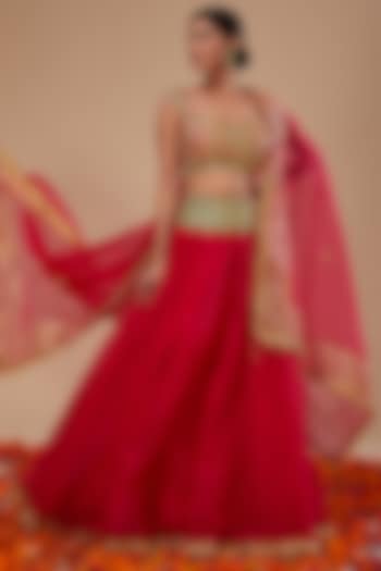 Fuchsia Dupion & Organza Wedding Lehenga Set by Preeti S Kapoor at Pernia's Pop Up Shop