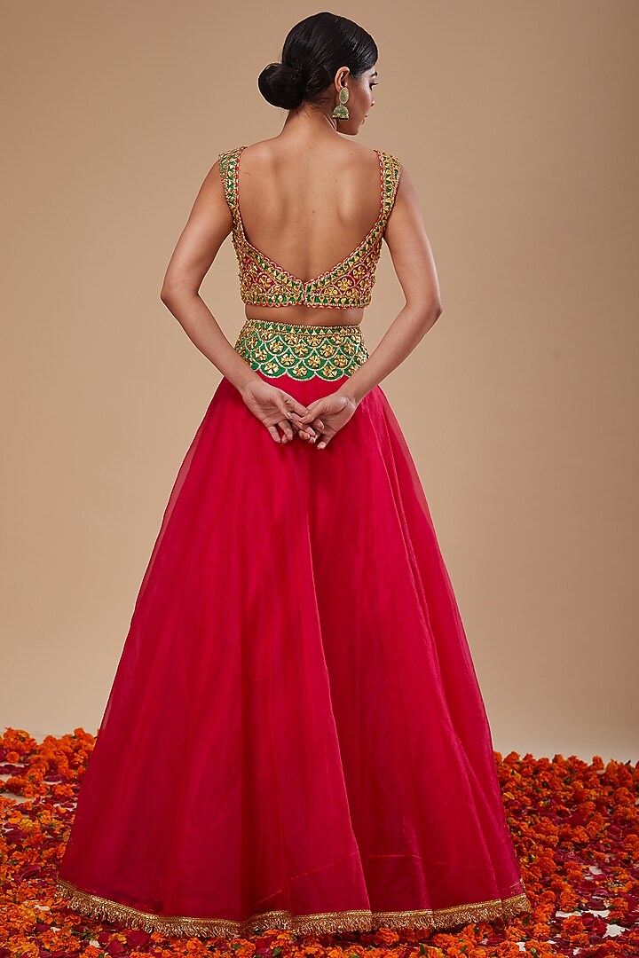 Fuchsia Dupion & Organza Wedding Lehenga Set by Preeti S Kapoor at Pernia's Pop Up Shop