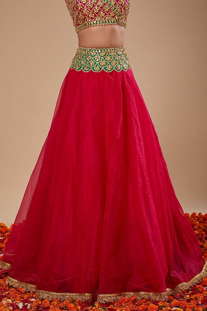 Fuchsia Dupion & Organza Wedding Lehenga Set by Preeti S Kapoor at Pernia's Pop Up Shop