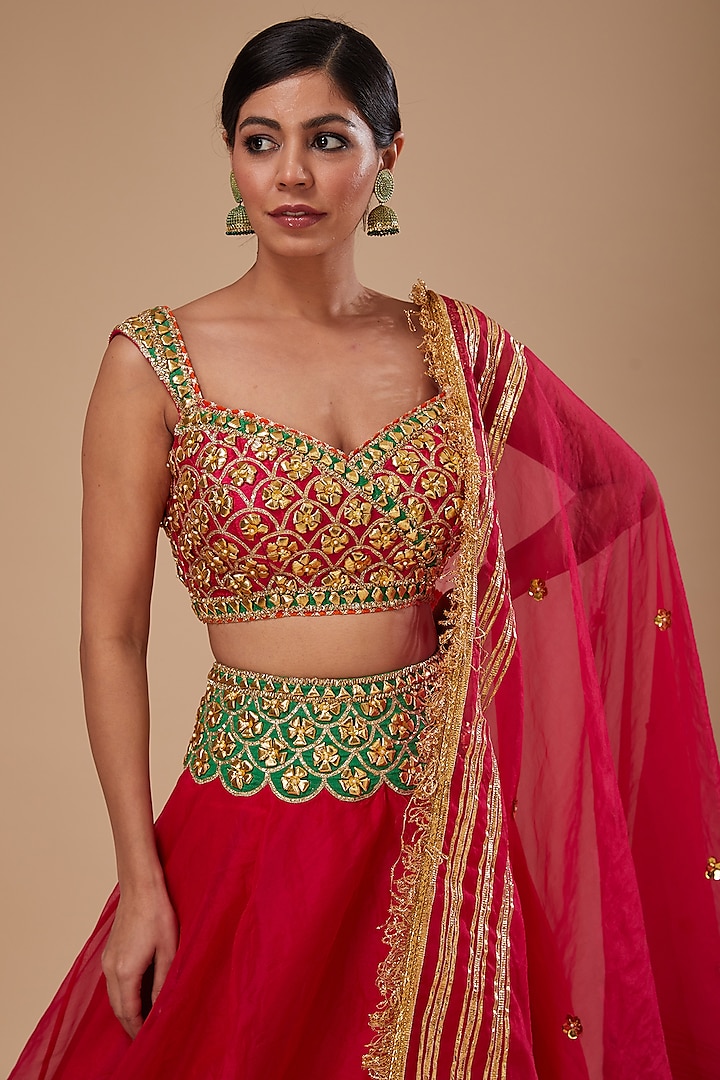 Fuchsia Dupion & Organza Wedding Lehenga Set by Preeti S Kapoor at Pernia's Pop Up Shop