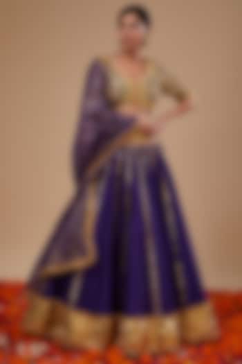 Blue Dupion & Organza Gota Work Wedding Lehenga Set by Preeti S Kapoor at Pernia's Pop Up Shop